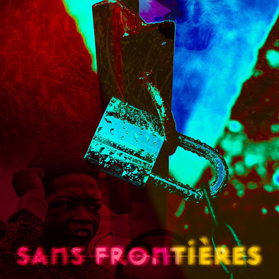 Cadenas avec fond coloré et texte "Sans Frontières".